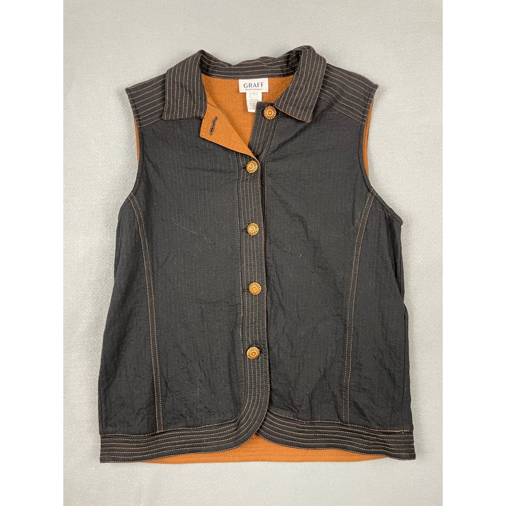 Graff by UM Company Button Front Vest Boho Gorpcore Minimalist Black‎ Cotton S